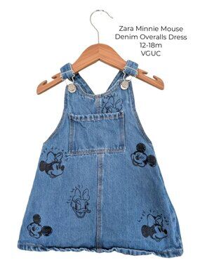Zara Toddler Girls Minnie Mouse Denim Overalls Dress 12-18m